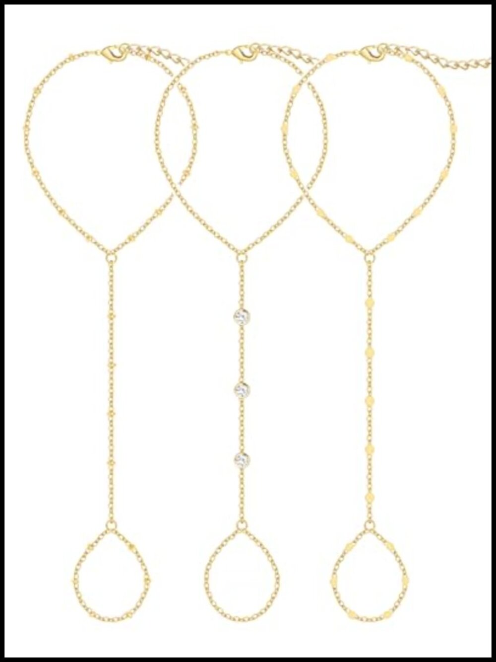 14K Gold Plated Hand Chain Bracelets Set for Women Adjustable Link Chain Ring